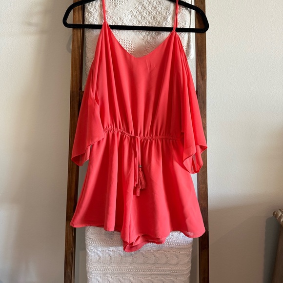 Naked Zebra Pants - Naked Zebra Cold Shoulder Coral Romper